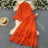 Fongt Suit Female Senior Sleeve Lace Splicing Lantern Long-Sleeved Shirt + High Waist Slim Swing Skirt