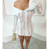 Fongt Women's Dress 2025 New Fashion Elegant Sexy One-Word Shoulder Lace Dress