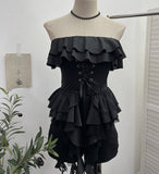 Fongt Shooting Hottie Belt Lotus Side Splicing Lace Bra Vest Word Shoulder Ribbon Short Coat 8013