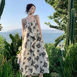 Fongt Floral Lazy Wind Dress Women's Autumn Loose Slip Skirt With A Long Skirt Holiday Beach Dress-Outfit