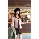 Fongt New Can Wear Inside The Lazy High-End Thin Top Design Pink Inside Knitted Shirt Top