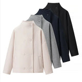 Fongt Women's Clothing INS Burst Double Buckle Solid Color This Sub-Quilt Collar Loose This Short