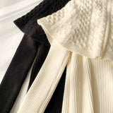Cloak Sweater 2 Piece Sets Fall Winter Retro Thick Mock Neck Knit Cape And Slim V-neck Pullover Women Warm Sweaters