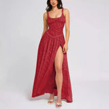 Fongt Women's New Sexy Sling U Tie Dew Back Perspective Chiffon Dress