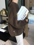 New 2022 Fake Mink Cashmere Spring Autumn Women Sweater Pullovers Oversized Vintage Knitwears Wild Lady Tops