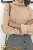 Turtleneck Knitted Sweater Women Loose Solid Soft Warm Pullover Basic Autumn Winter Jumpers Thin Streetwear