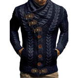 Fongt Men's Turtleneck Button Horn Buckle Knit Fashion Cardigan Men's