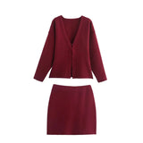 Fongt Women's INS Explosion V-Neck Long Sleeve Simple Knitted Set