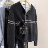 Fongt Striped Wool Knitted Cardigan Women's Autumn Coat 2025 New Spliced Sweater Jacket Bottom Shirt Tide