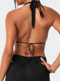 Chic Backless Halter Lace-up Tank Crop Tops for Women Y2K V Neck Ruched Camis Fairy Grunge Vintage Mini Vest Clubwear-Outfit