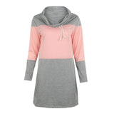 Fashionable Color Block Pull-rope Hooded Dress