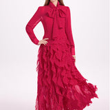 Fongt Industry French Court Stormy Fishtail Wave Shows Thin Lotus Leaf Side Dress Waist Scarf Scarf Dress