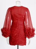 2025 Spring New Temperament Style Fashion Big V Collar Three-Dimensional Flowers Folded Ass Hips Short Dress