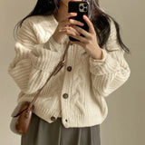 Fongt Chic Autumn Simple Lazy V-Neck Bubble Bubble Sleeves Wrench Loose Knitted Rhi Shirt Sweater Coat