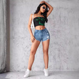 Fongt Summer New Repair Hole Denim Shorts Personality Street Fur Hot Pants Woman