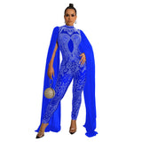 Fashion Women's Hot Diamond Mesh Perspective Pants Sleeveless Shoulder Jumpsuit-Outfit