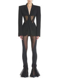 STREET Newest 2023 Designer Blazer Suit Women's Perspective Gauze Patchwork Blazer Pencil