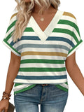 Fongt New Women's Dress Casual Round Neck Striped Multi-Color Short-Sleeved Overseas Hot T-Singing T-Shirt