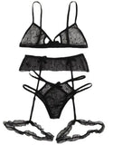 Sex Net Yarn Three-Point Set Sexy Mesh Yarn Perspective Bra Panties Garter Three-Piece Set