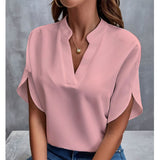 Fongt Summer New V-Neck Shirt Women Solid Color Casual Buffet Shirt