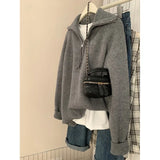 Fongt Gray Half-Zip Sweater Women Wear Soft-Creating Knitted Knitted Jacket Coat Tops In Autumn And Winter