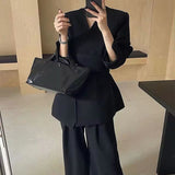 Australian Casual Simple High-End Set 2025 New Temperament V-Neck Waist Thin Suit + Solid Broad-Legged