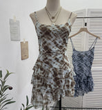 Fongt Shooting Mesh Yarn Irregular Rivet Vest Dress Women 2025 Summer Dress New Lotus Edge Sleeveless Top 1273