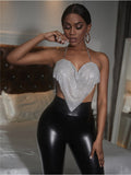 Women Sexy Club Halter Backless Glitter Rhinestone Sequin Tube Top Hollow Out Sleeveless Bling Diamonds Crop Tops