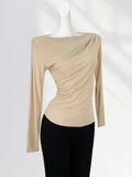 Fongt Temperament Money A Word Shoulder T Shirt Female Early Spring New Women's Pure To Show The Shoulder Inside The Long Sleeve Bottom Shirt Delicate Jacket-Outfit