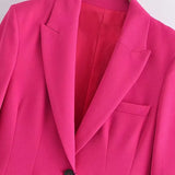 Women Fashion Single Button Fitted Blazer Coat Vintage Long Sleeve Flap Pockets Female Outerwear Chic Veste