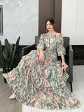 Fongt Early Autumn Collared Flakes And Snowflake Cake Skirt Seven-Sleeved Luxury Dress