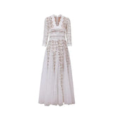 Women Runway Designer Fashion Lace Flower Embrodiery A Line Luxury Party Dinner Dresses Lady Elegant Retro Robes TH500-Outfit