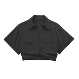 Fongt 2025 Color Elastic New Women's Knot Short Shirt Linen Blend
