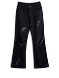 Gothic Dark Black Jeans Women High Street Denim Pants Mall Goth Wide Leg Trousers For Female Punk Cross Aesthetic
