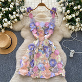 Fongt French Design Three-Dimensional Flower Net Embroidery To Recupers With A Sling A-Word Dress Skirt