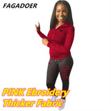 PINK Letter Print Outfits Zip Stand Collar Top + Leggings Pants Casual 2 Piece Set Women Tracksuits Sport Sweat