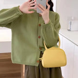 Autumn And Winter New Style Simple Style Solid Color Retro Knitted Cardigan Loose Lazy Style Sweater Jacket-Outfit