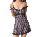 Fongt Women's Purple Girl Sexy Backless Lace Lace Halter Dress Sleeping