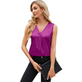 New Women's V-Collar Casual Satin Sleeveless Vest Shirt In Summer-Outfit