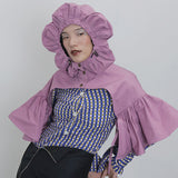 Fongt Patchwork Beads Ruched Pashminas For Female Hooded Collar Half Sleeve Drawtring Lace Up Pashmina Women Fashion Tide 102-0-Outfit