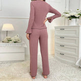 Pajamas Women Simple Fashion Collar Casual Bow Long Sleeve Trousers Homewear Suit