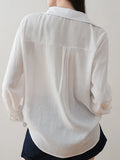 Fongt Splicing Two V-Neck White Shirt Women's 2025 New Spring Top Design Small Shirt
