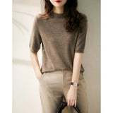 New Casual Knitted Women Tops Summer Solid Loose Half-Turtleneck Blouse Women Clothing Fashion Chic Korean Clothes