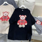 Womens T-Shirts Oversized Couple Tee Cute Diamonds Rope Bear Tshirt Summer Loose Casual Kawaii Crew Neck Tops Plus