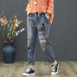 Korean Fashion Women Jeans 2022 New Bottoms Loose Casual Trousers Embroidery Cartoom Harem Pants Pantalones De