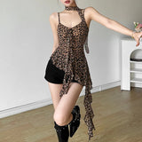 Fongt 2025 Summer Women's New Leopard-Print Babes Irregular Tuxedo Design Feel-Tastic Sling Vest
