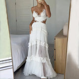 Fongt 2023 New Sexy Home Sling Lace See-Through Hole Dress-Outfit