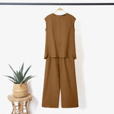 Holiday Matching Pants Sets ZANZEA 2022 Casual Sleeveless Blouses and Loow Pants Women Solid Sets Female kaftan