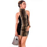 Fongt 2025 Autumn New Women's Sexy Hanging Neck Hairy Neck Stitching Bump Color Bag Hip Dress