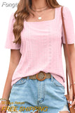Hollow Square Collar Blouse Summer Women Casual Women's Shirt Loose Tops Short Sleeve Lace Fashion Blouses Blusas